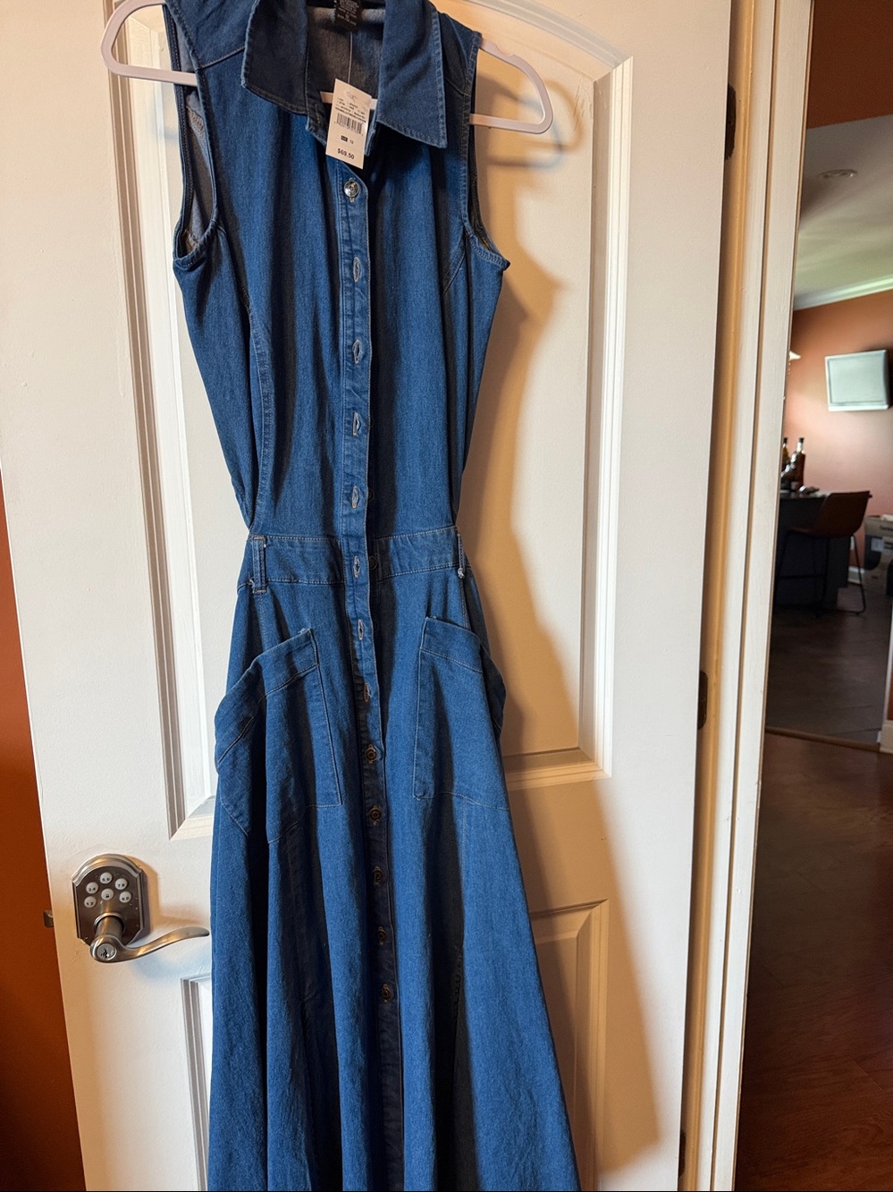 Ashley Stewart Sleeveless Button-Front Denim Maxi Dress - Blue Half back out - Picture 3 of 4